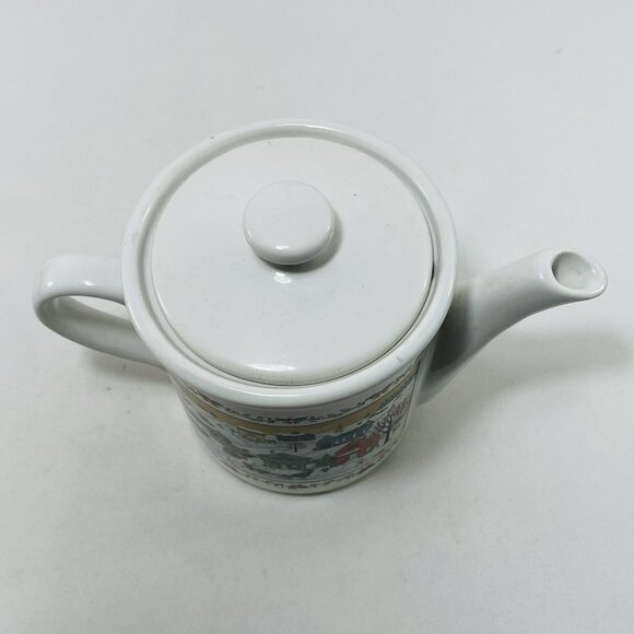 Vintage Russ Christmas Teapot Pot Jug Jar Pitcher Village Town Snow Winter 9690 - Picture 3 of 12